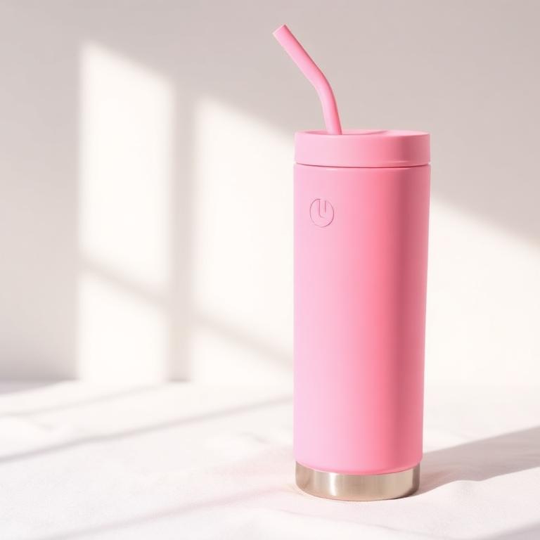 Copo Térmico Rosa com Canudo