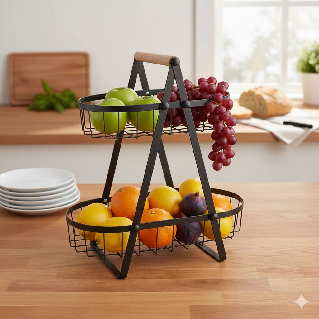 Fruteira de Metal com 2 Andares Oval 32,5 cm