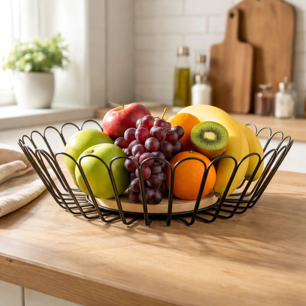 Fruteira de Metal com Base de Madeira 28 cm