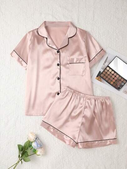 Conjunto de Pijama de Seda Champanhe
